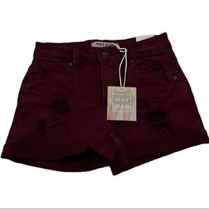 NWT Wax Jean Women's Distressed Rolled Cuff Shorts Burgundy Small